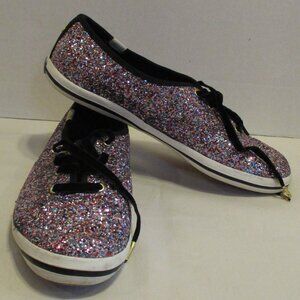 Kate Spade Keds Woman 8.5 Purple White Black Outdoors Lace Up Sneaker Shoes